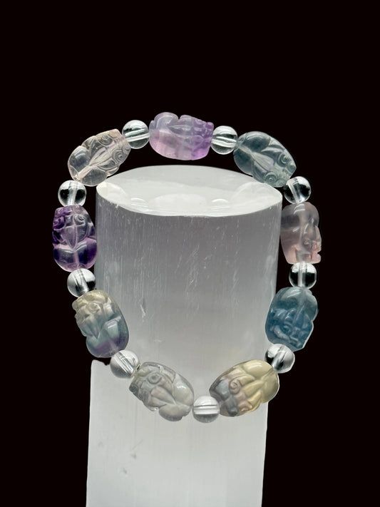 Rainbow Fluorite Crystal Pixiu Bracelet - Healing Energy and Positive Vibes