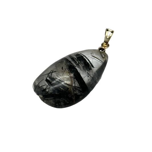 High Clarity Natural Black Tourmaline in Quartz Crystal Pendant