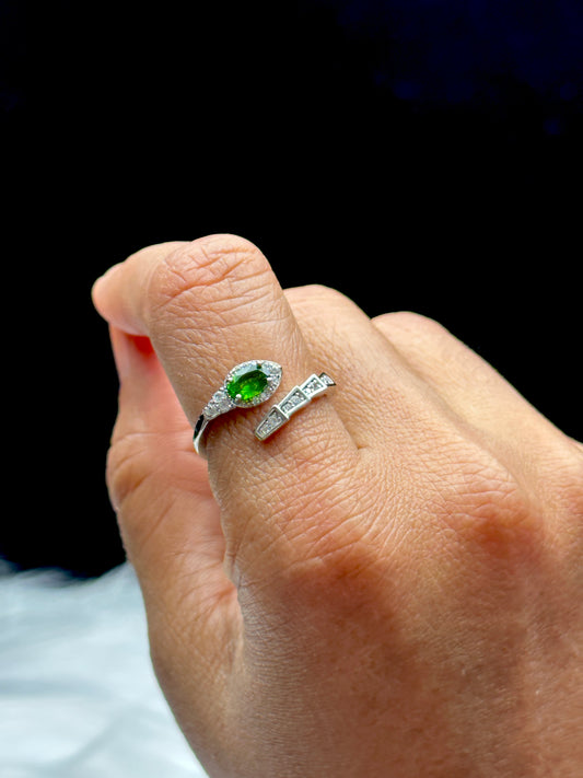 Natural Peridot Olivine Crystal Snake Ring in Sterling Silver - Adjustable Size