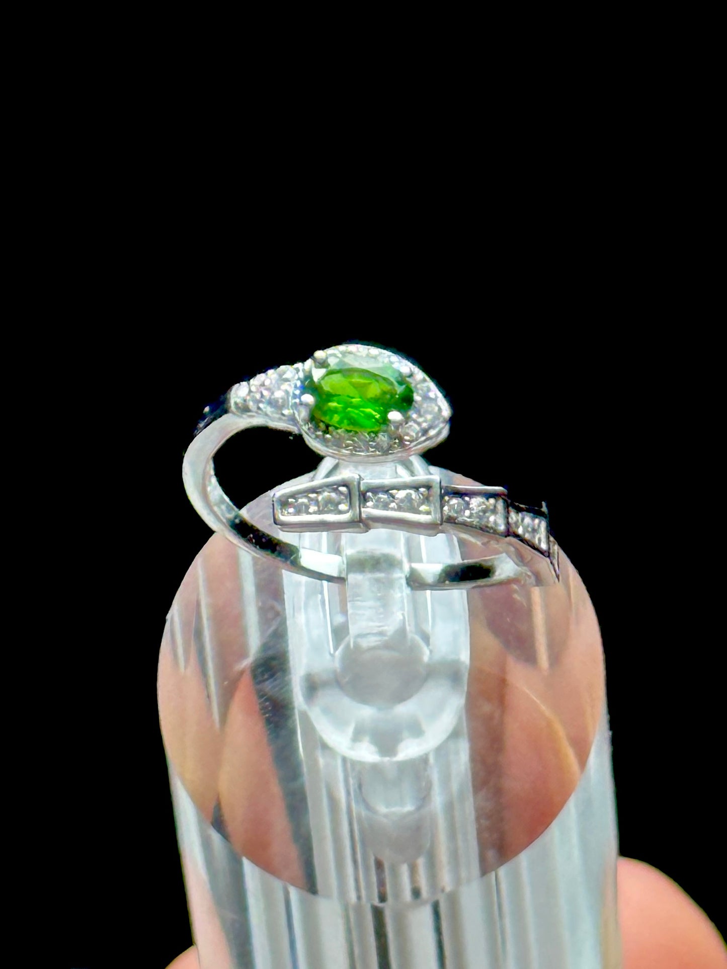 Natural Peridot Olivine Crystal Snake Ring in Sterling Silver - Adjustable Size