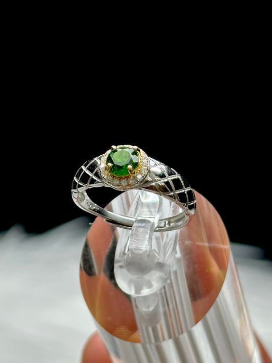 Diopside Crystal Ring in Sterling Silver – Adjustable Size, Handmade Gemstone Ring