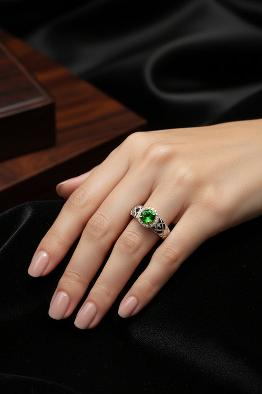 Diopside Crystal Ring in Sterling Silver – Adjustable Size, Handmade Gemstone Ring