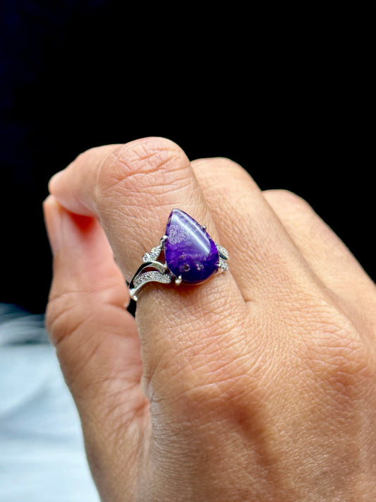 Sterling Silver Sugilite Crystal Ring – Adjustable Gemstone Ring
