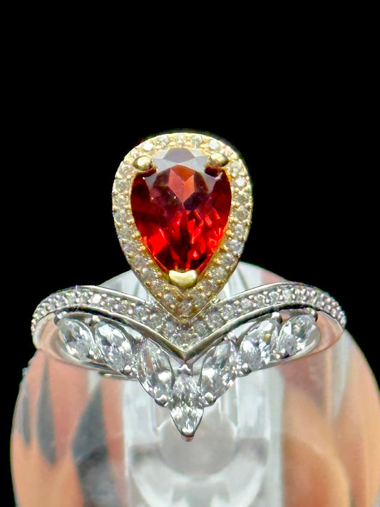 Garnet Gemstone Ring with Moissanite Diamonds – Adjustable Sterling Silver