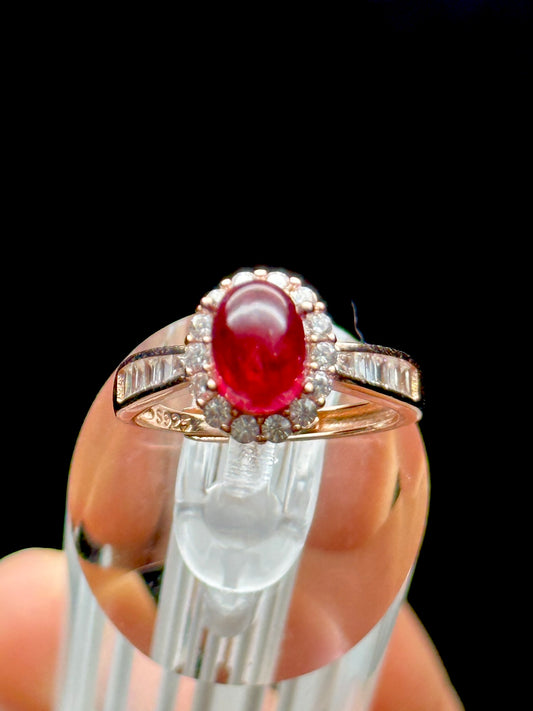 Pink Tourmaline Crystal Ring – Sterling Silver, Adjustable, CZ Diamond Halo