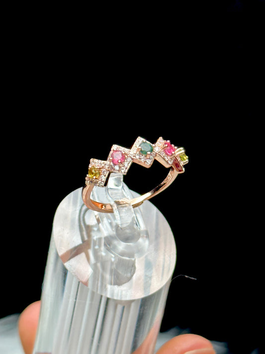 Mixed Tourmaline Crystal Ring – Adjustable, Rose Gold Plated Sterling Silver