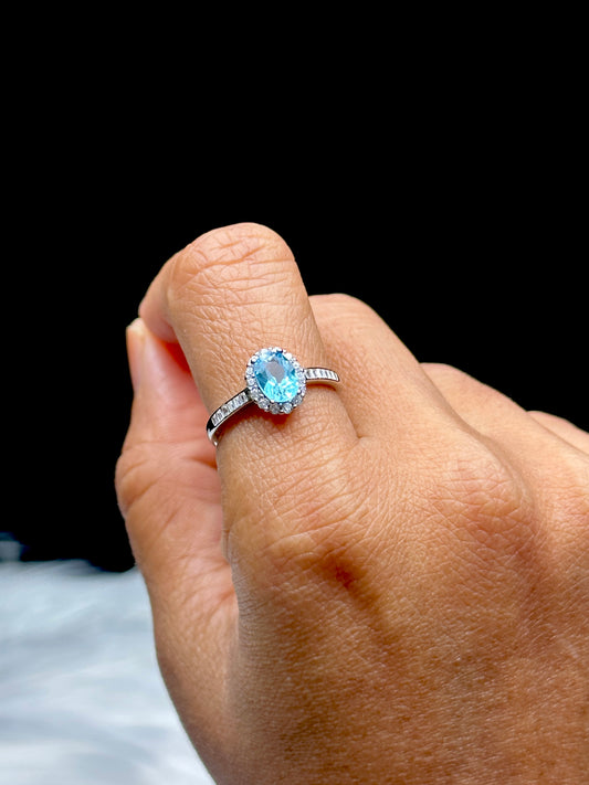 Blue Topaz Gemstone Ring – Sterling Silver, Adjustable Size, Handmade Ring