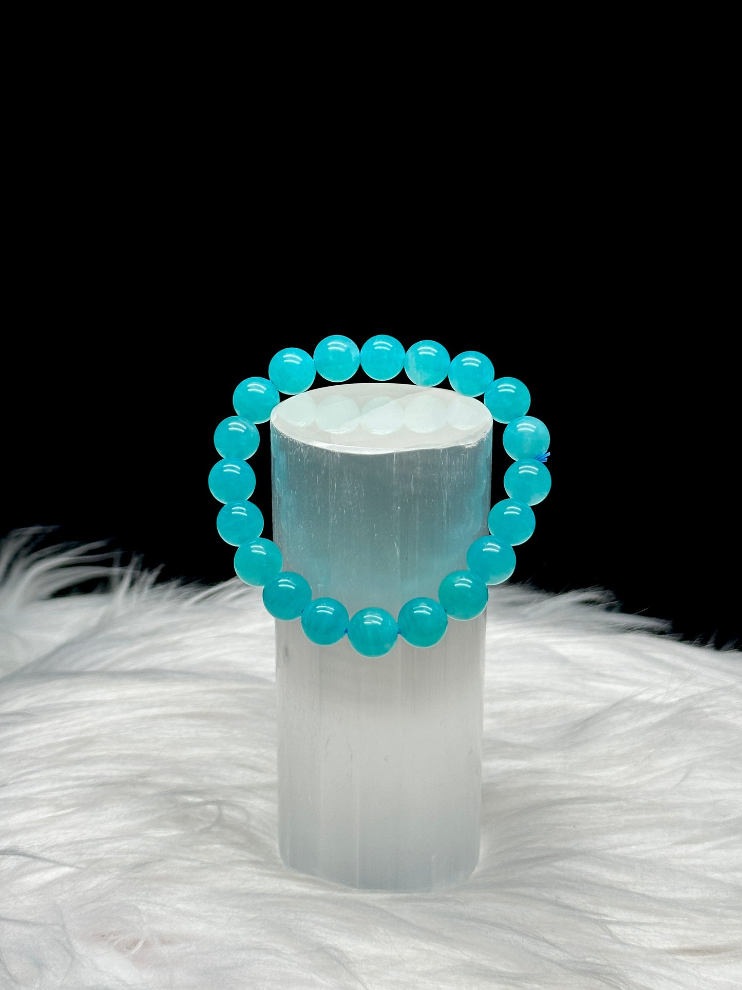 Premium Blue Amazonite Crystal Bracelet – 9mm Beads, Stretch Cord, Fits Most Wrists