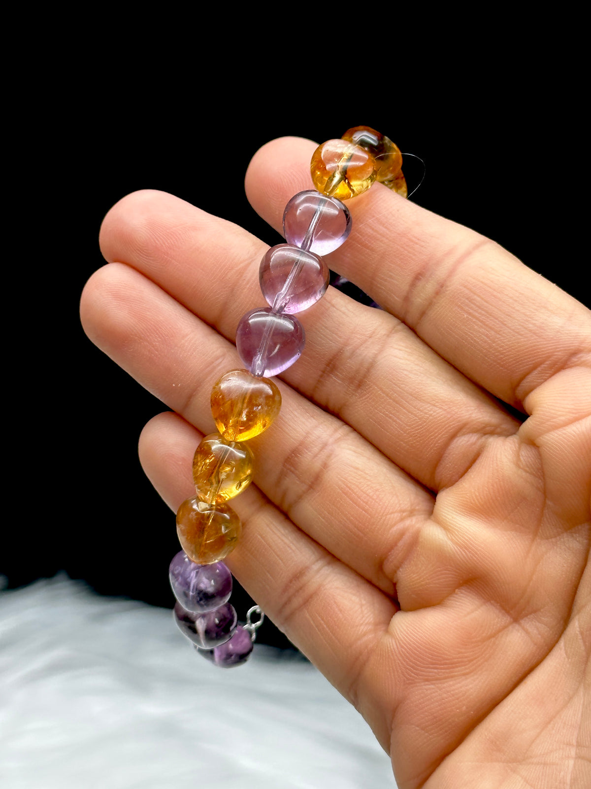 Citrine & Amethyst Heart Bracelet – Sterling Silver Hook