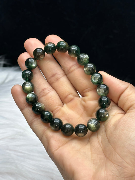 Green Lepidolite / Mica Crystal Bracelet – Stretch Cord, 9mm or 10mm Beads