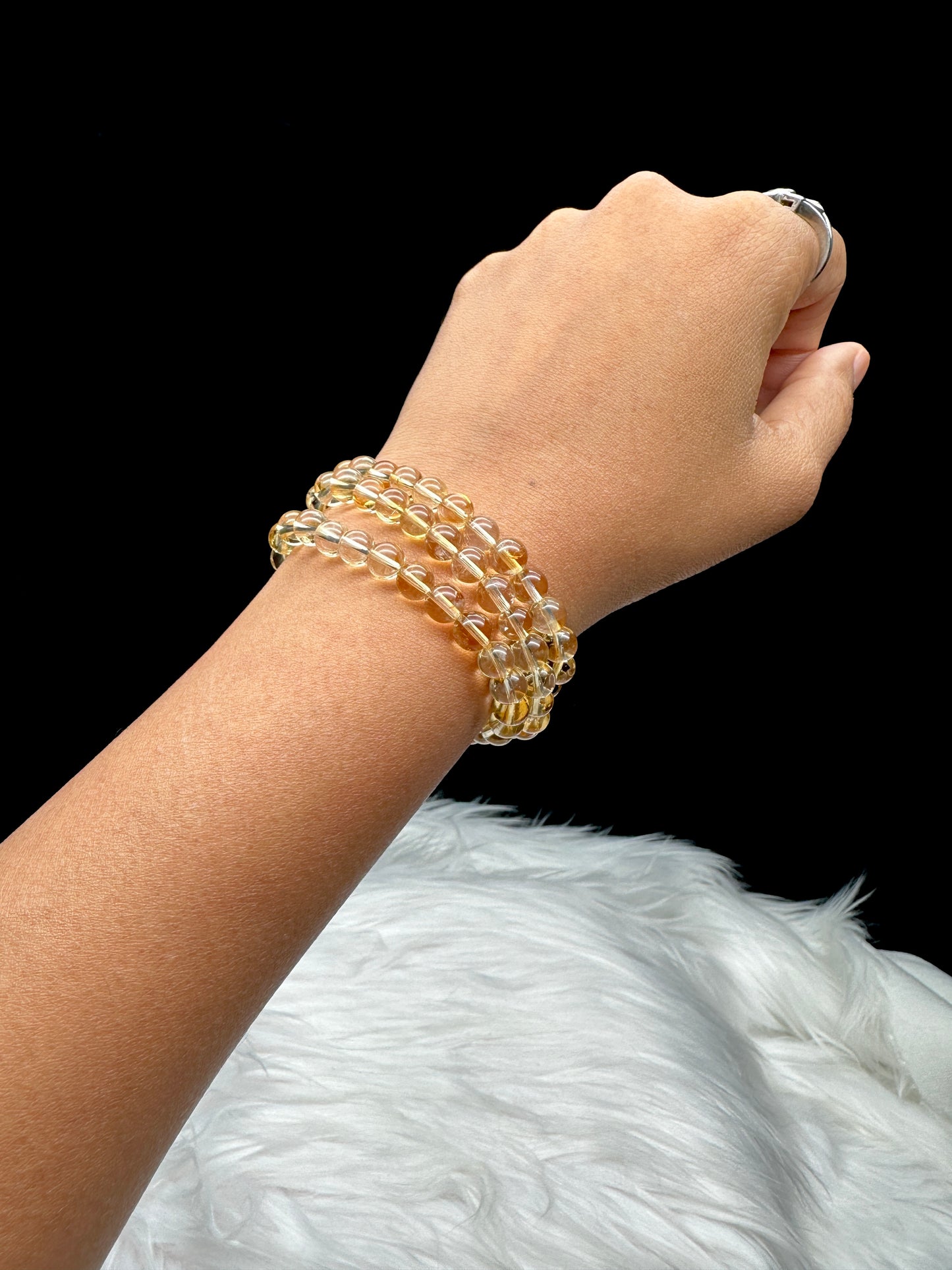 Citrine Crystal Necklace Bracelet – 8mm Beads, Stretch Cord, Wear as Wrap Bracelet or Necklace