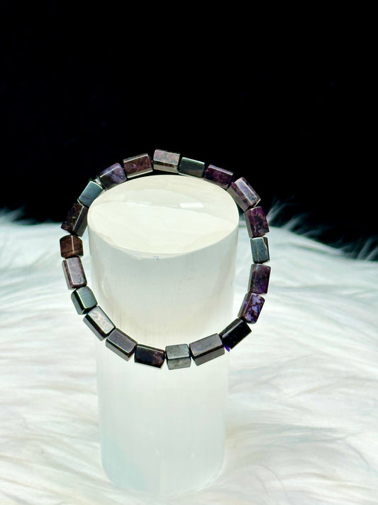Sugilite Crystal Bracelet – Rectangular Pipe Beads, Stretchable Cord, Natural Healing Stone