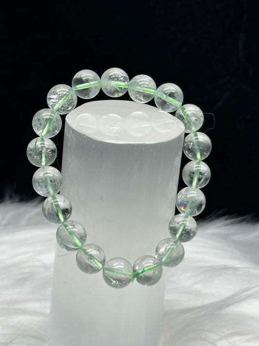 Prasiolite Quartz Bracelet – Natural Green Amethyst Beads, Stretchable Cord