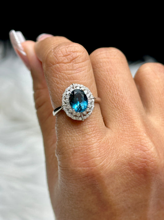 High-Quality London Blue Topaz Ring – Adjustable Size, 925 Sterling Silver