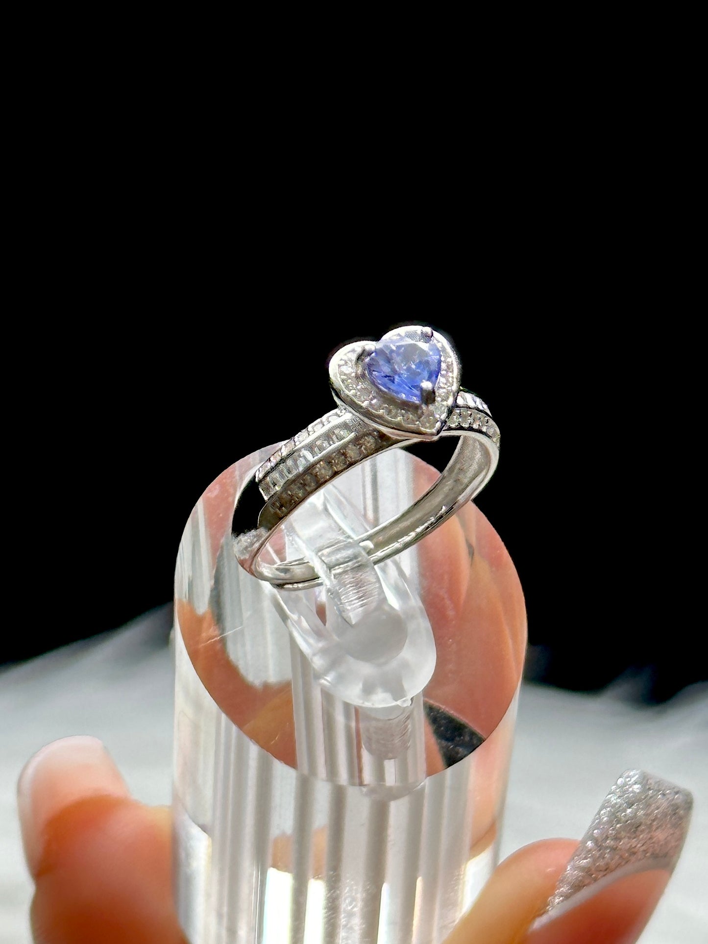 Tanzanite Crystal Heart-Shaped Ring – Adjustable Size, Sterling Silver