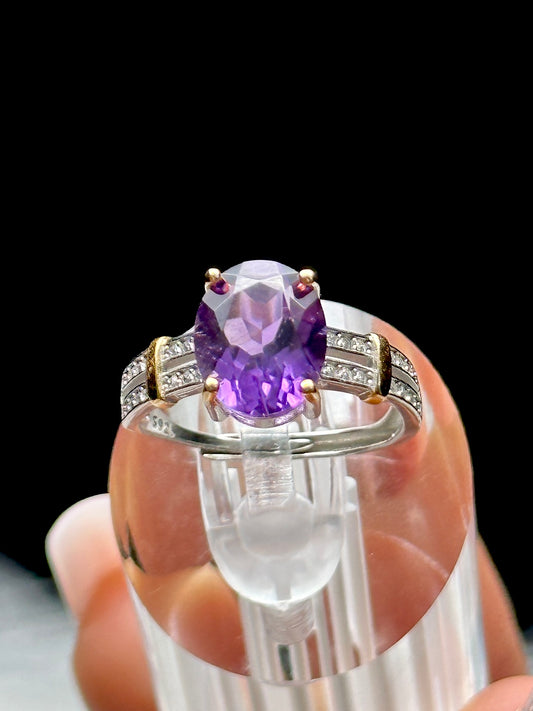 Amethyst Crystal Solitaire Ring – Adjustable Size, Sterling Silver Gemstone Ring