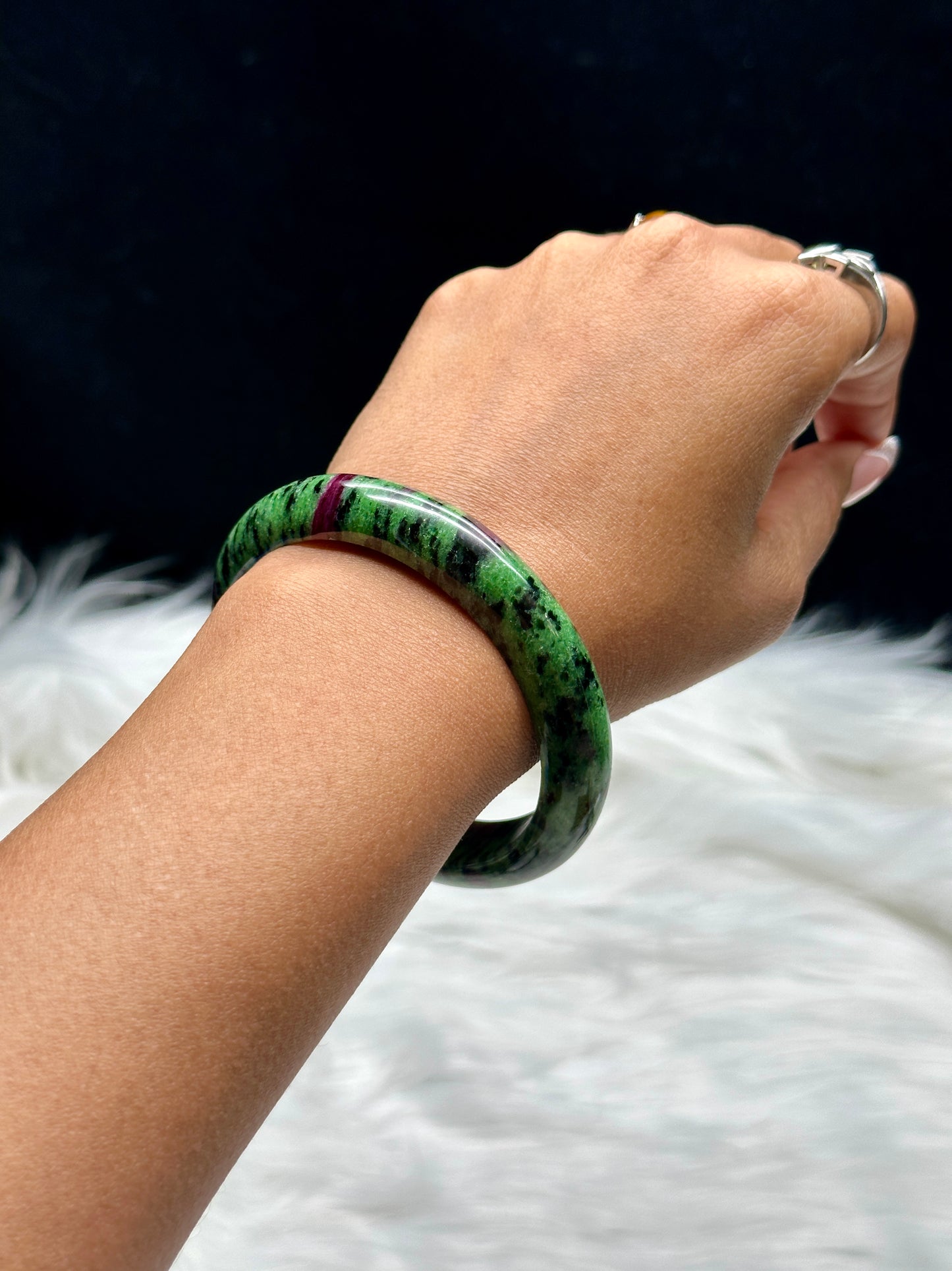 Ruby in Zoisite Crystal Bangle – Natural Healing Stone Bracelet for Vitality & Heart Energy