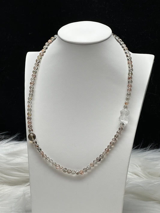 Rutilated Quartz Crystal 3-Layer Bracelet/Necklace – Feng Shui Lion Centerpiece, 7.5mm Beads