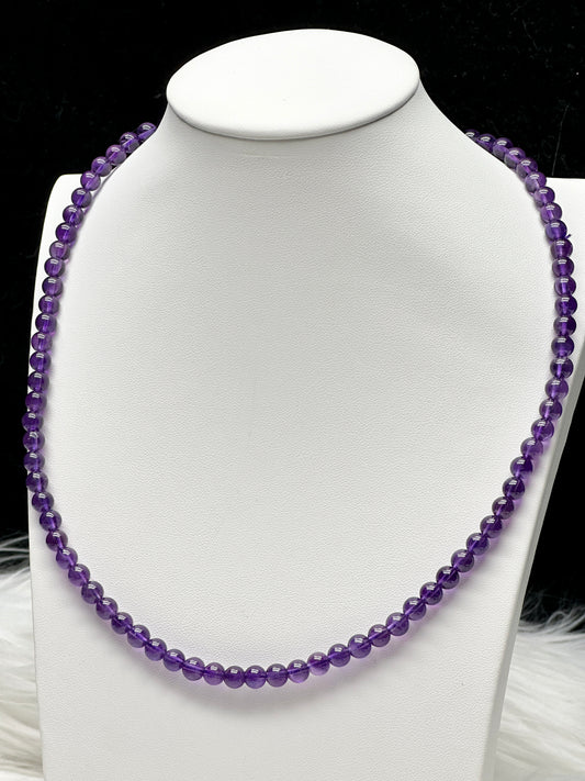 High-Quality Amethyst Round Bead Necklace / 3-Layer Bracelet – Stretchable, Versatile Crystal Jewelry