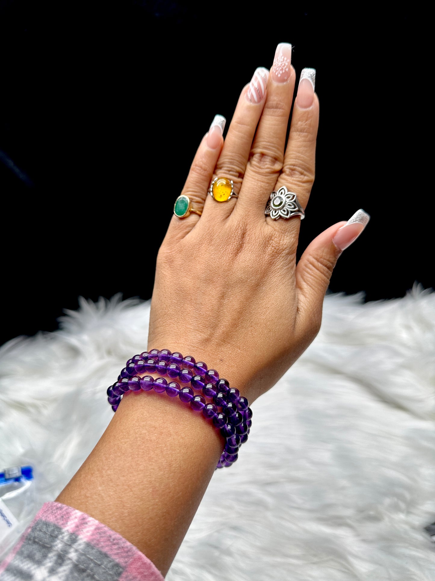 High-Quality Amethyst Round Bead Necklace / 3-Layer Bracelet – Stretchable, Versatile Crystal Jewelry