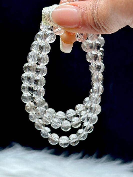 Rutilated Quartz Crystal Bead Bracelet – 3-Layer Wrap or Necklace, 7mm Natural Gemstones
