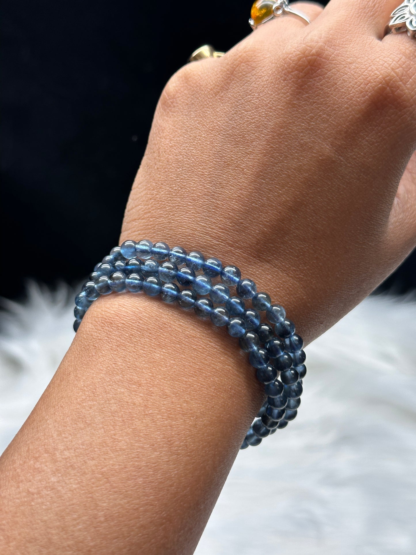 Rare Blue Fluorite Crystal Bracelet/Necklace – 3-Layer Wrap Style, 5mm Natural Gemstone Beads