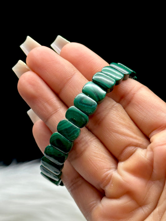 Natural Malachite Crystal Bangle Bracelet – Stretchable Cord, Handmade Energy Jewelry