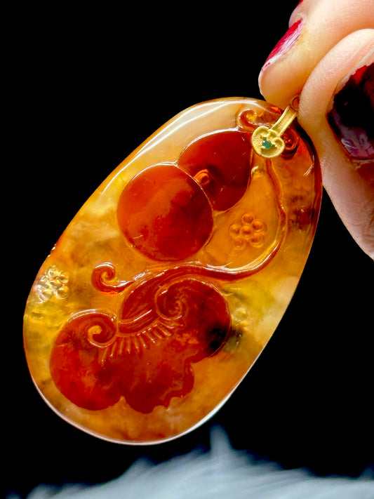 Beautiful Amber Pendant- Lucky Fengshui Carved Amber Pendant