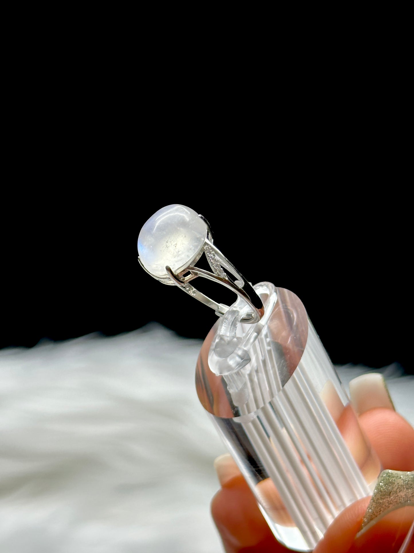 Moonstone Crystal Ring – Sterling Silver, Adjustable Size, Handmade Gemstone Jewelry