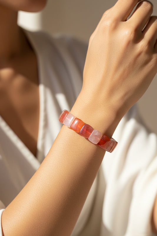 Agate Crystal Rectangle Soft Bangle Bracelet – Natural Polished Gemstone
