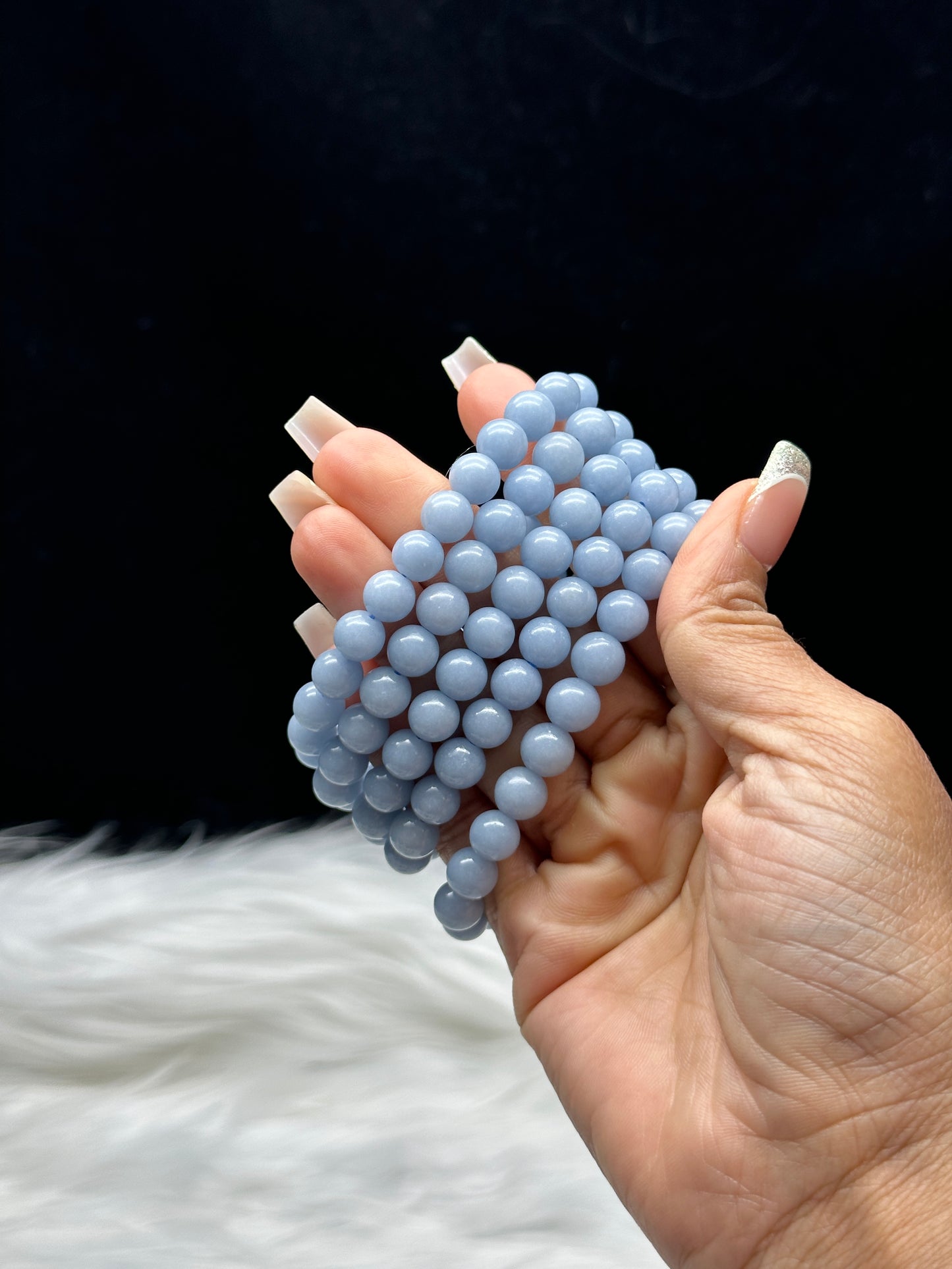 High-Quality Angelite Crystal Bracelet – 8mm Beads, Stretch Cord, Calming & Healing Energy