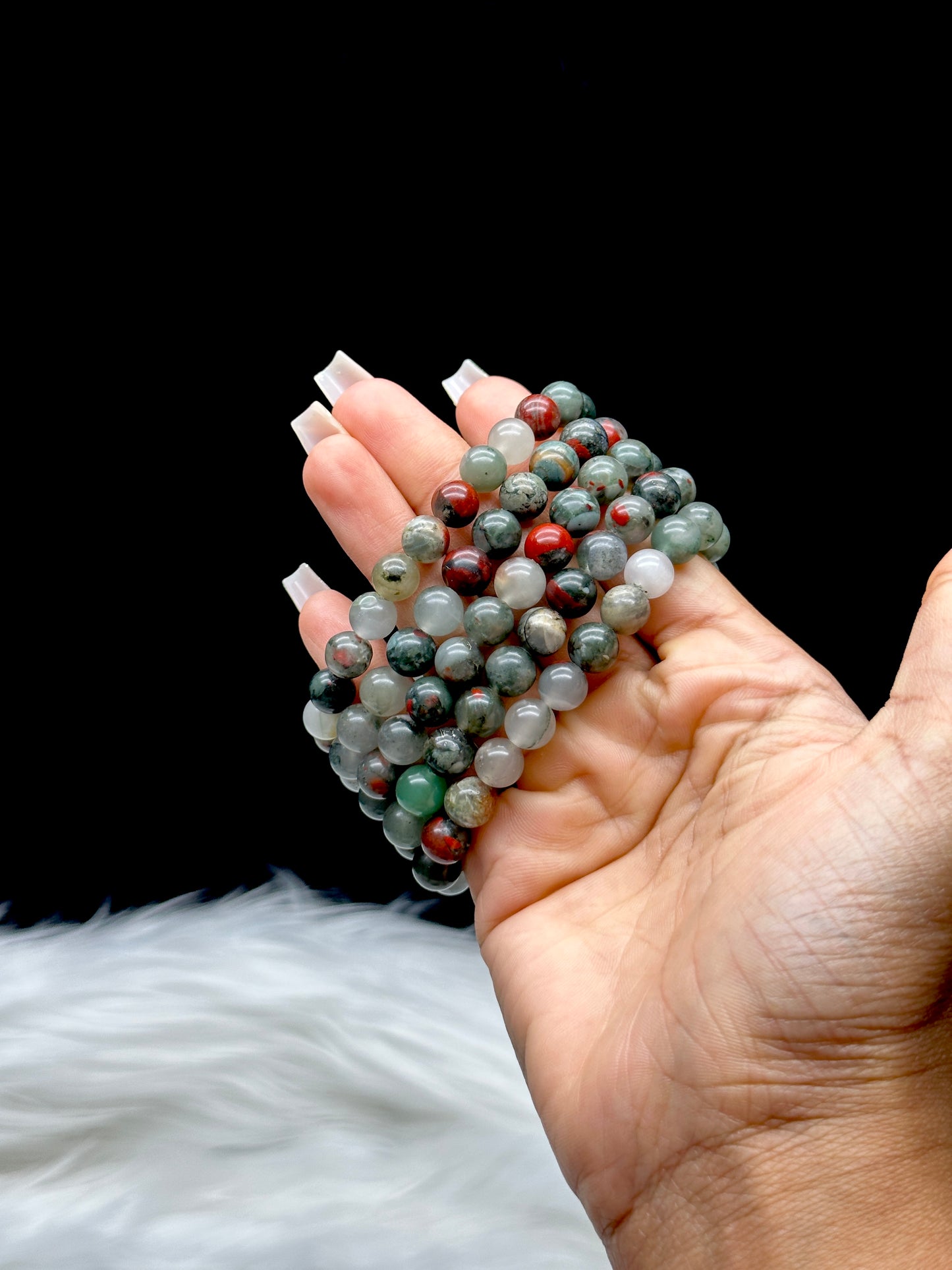 Dragon Blood Jasper Crystal Bead Bracelet – 8mm Natural Gemstones, Stretchable Cord