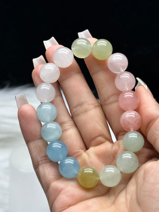 High-Quality Morganite Crystal Bracelet – Choose 10mm or 15mm Beads | Calming & Heart-Healing Stone