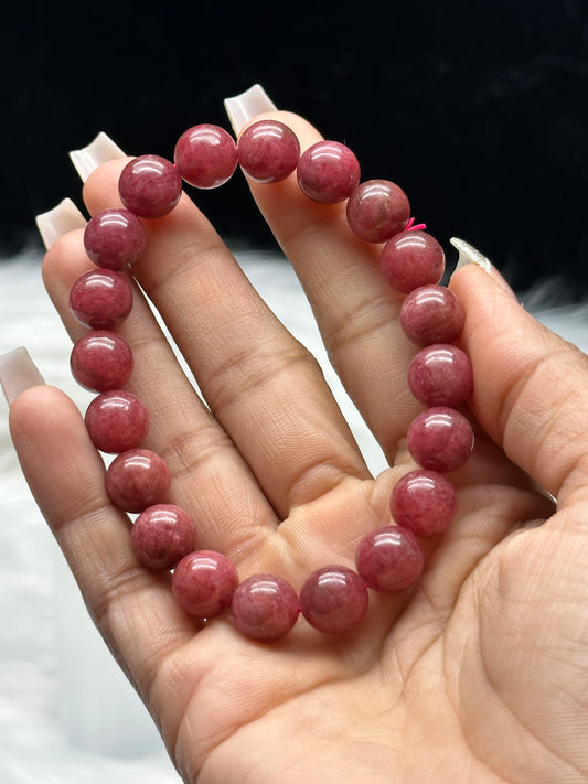 Gem-Quality Rhodonite Crystal Bracelet – Natural Gemstone Beads, Emotional Healing Stone