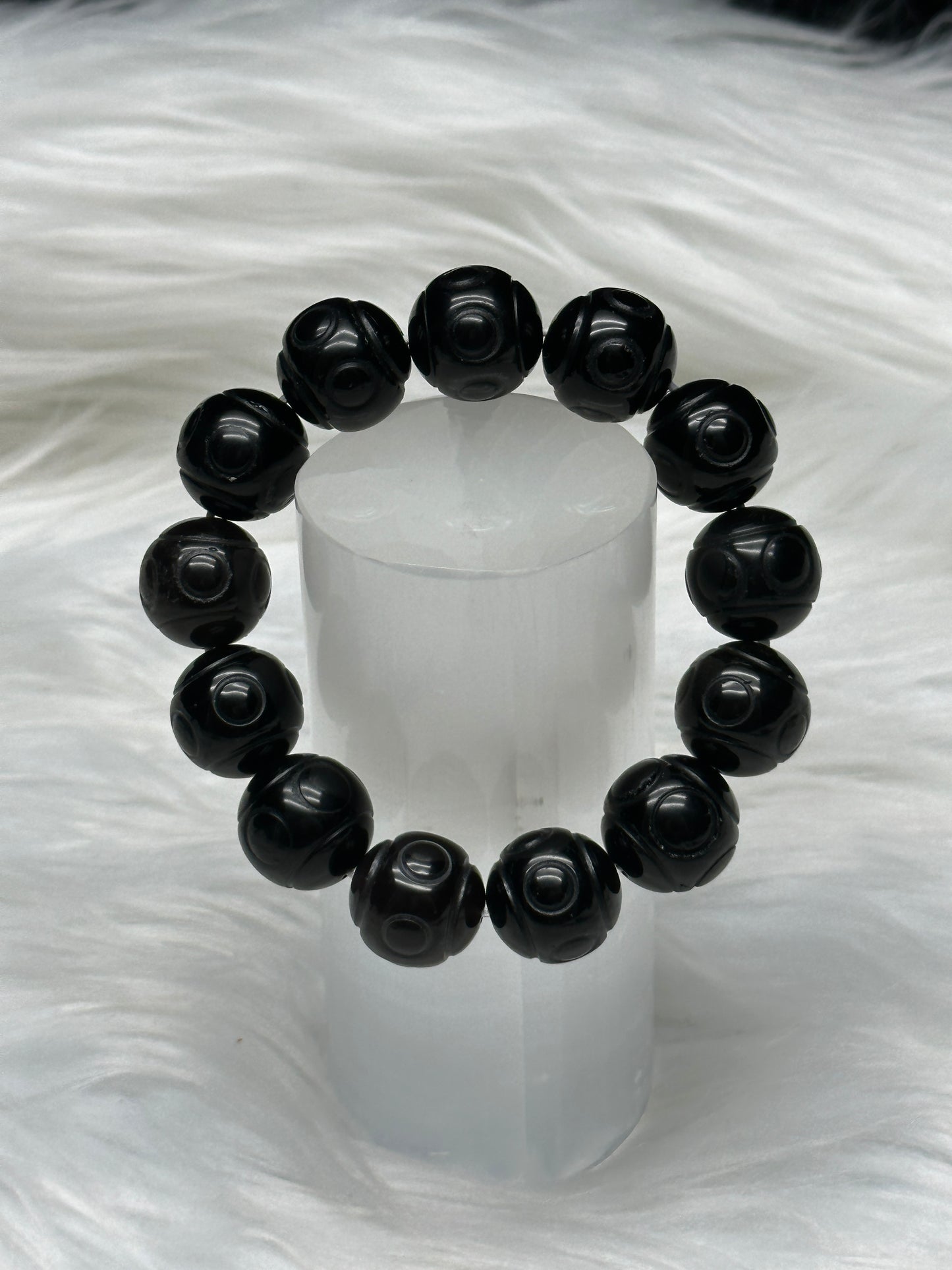 Black Obsidian Crystal Bracelet – 16mm Natural Stone Beads, Powerful Protection & Grounding
