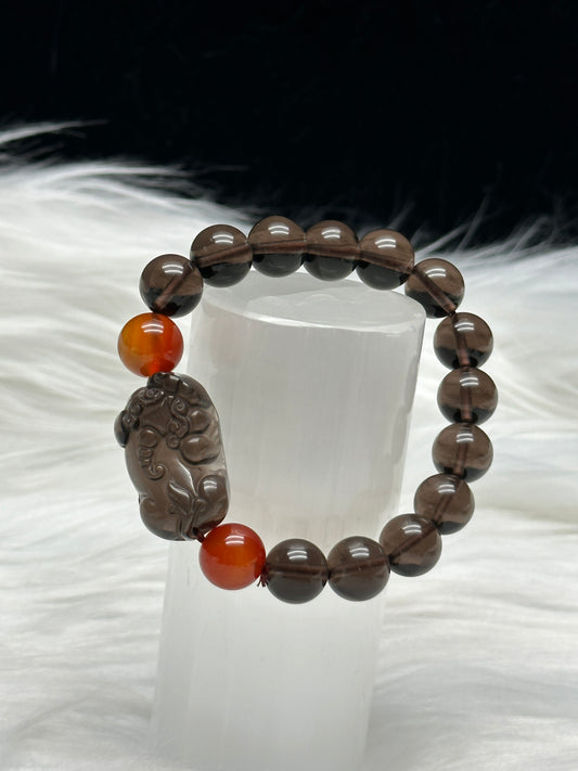 Natural Ice Obsidian Pixiu Bracelet – 10mm Beads for Wealth, Protection & Energy Balance