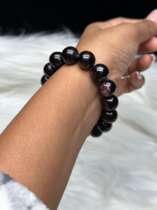High-Quality Dark Purple Sugilite Bead Bracelet – 13mm Round Natural Gemstone Beads, Rare Crystal Bracelet