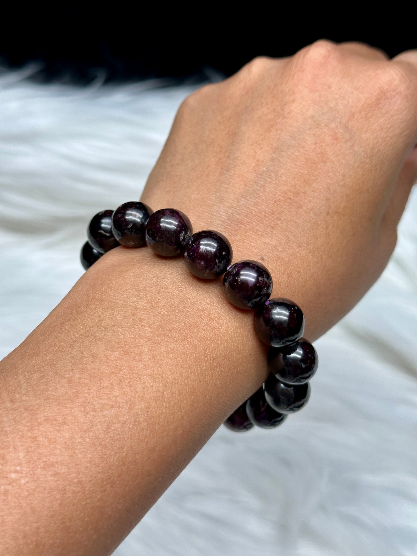 High-Quality Dark Purple Sugilite Bead Bracelet – 13mm Round Natural Gemstone Beads, Rare Crystal Bracelet