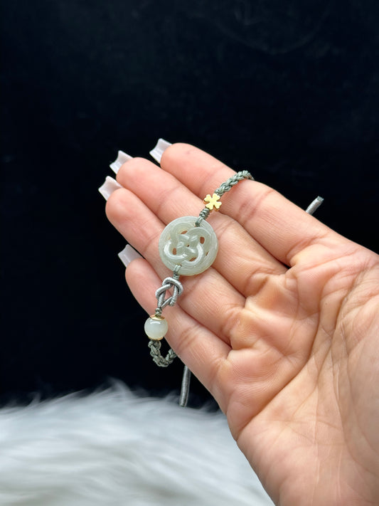 Natural Jadeite Feng Shui Coin Bracelet – Adjustable Thread, Wealth & Luck Bracelet