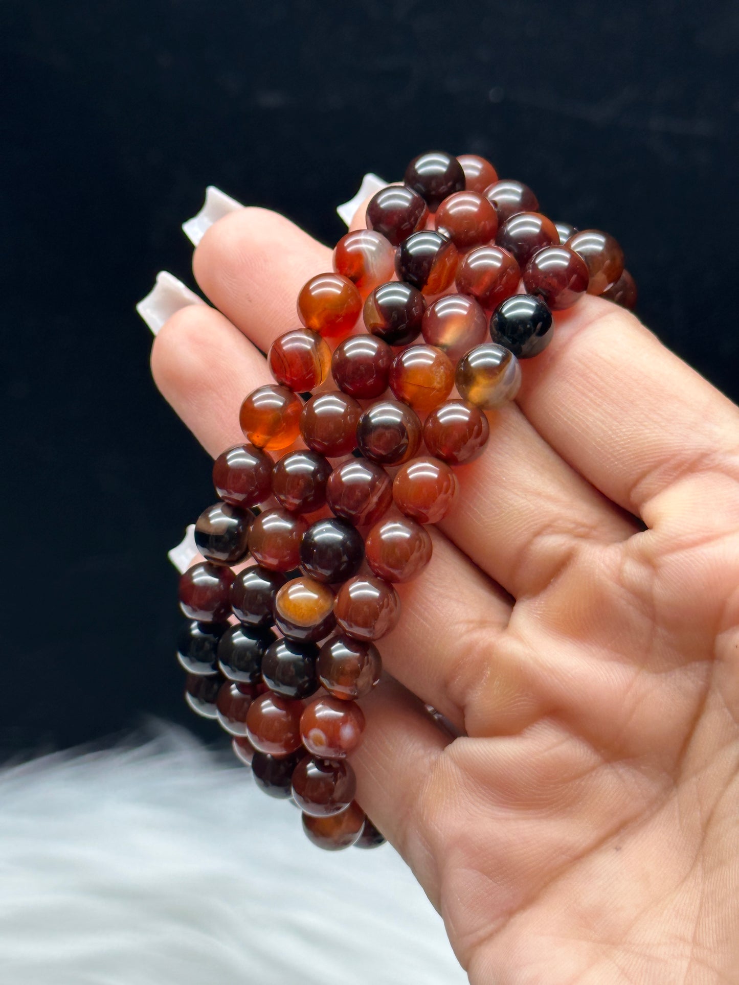 Natural Red Agate Crystal Bracelet – 8mm Beads, Stretchable Gemstone Bracelet for Grounding & Protection