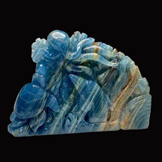 Blue Onyx Crystal Seaworld Carving | 1.2 kg | 5 Inches Tall | Unique Ocean-Inspired Crystal Sculpture