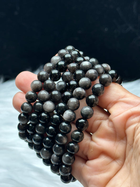 SilverSheen Obsidian Crystal Bracelet – 8mm bead size, Elevate Your Energy and Style