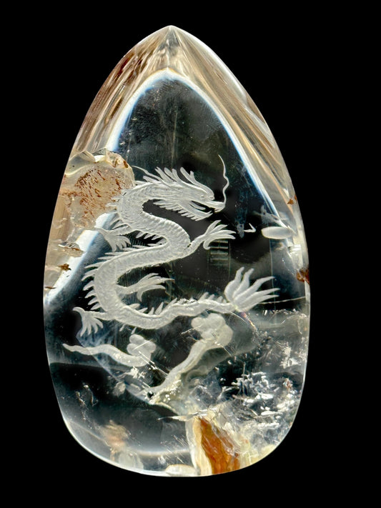 Beautiful Hand carved Clear Quartz Dragon Carving , home decor, gift