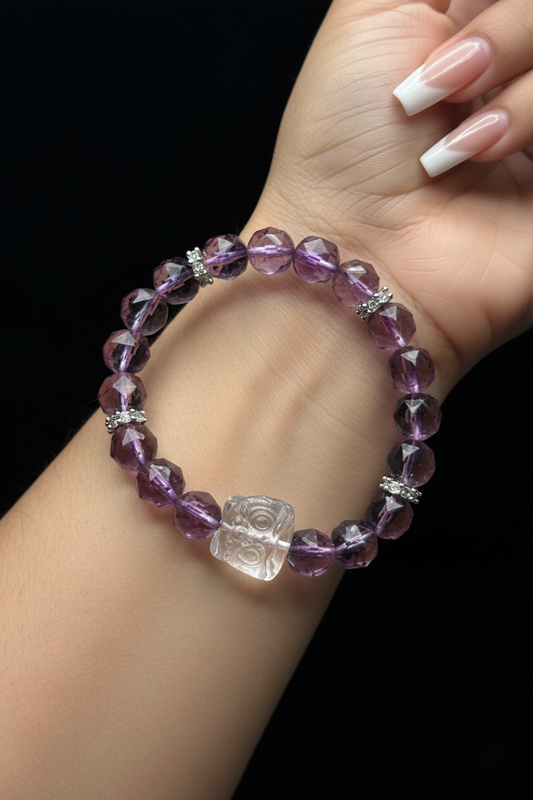 Amethyst Feng Shui Lion Bracelet - Worn