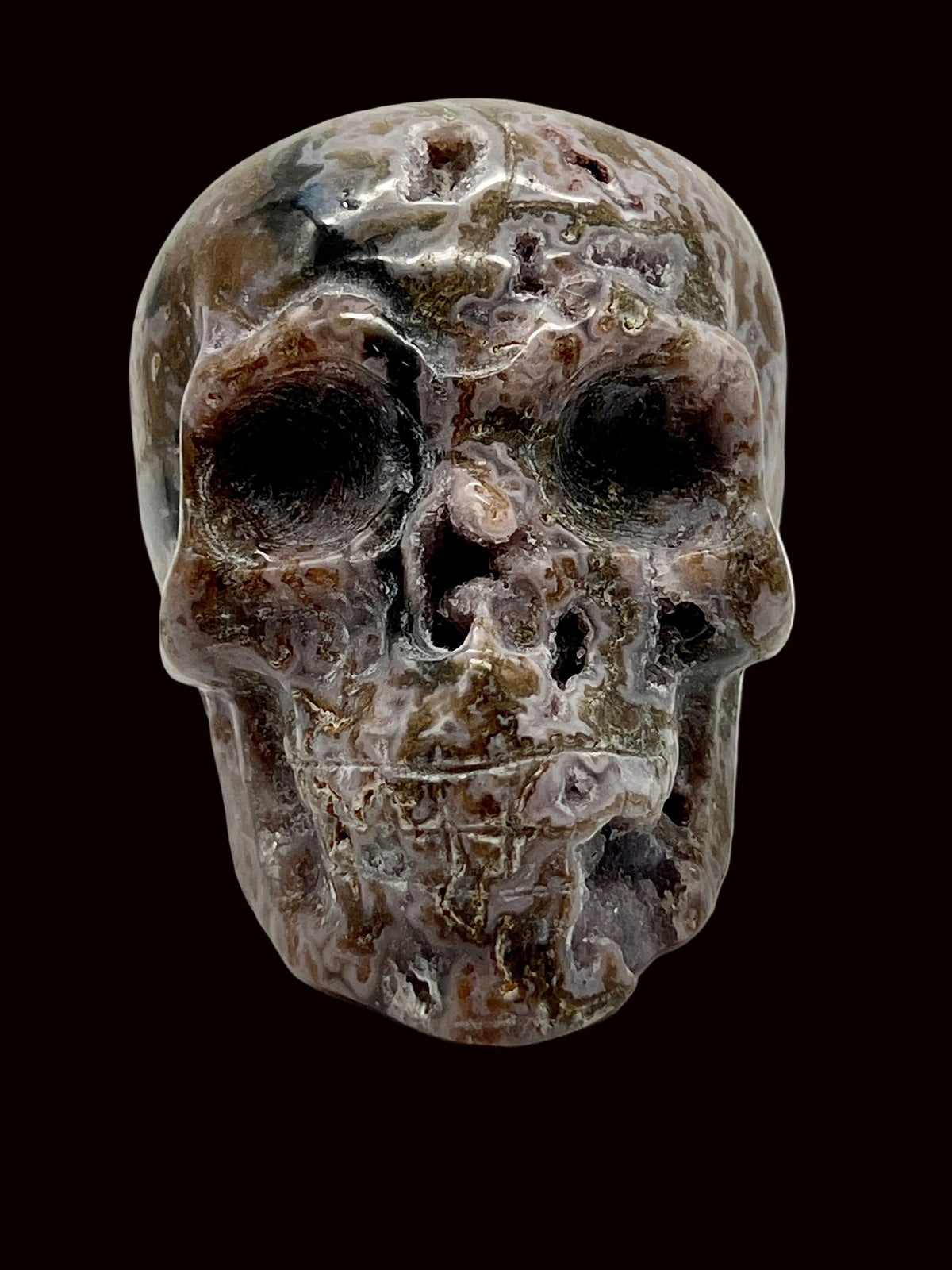 Purple moss agate skull | Druzy moss agate skull