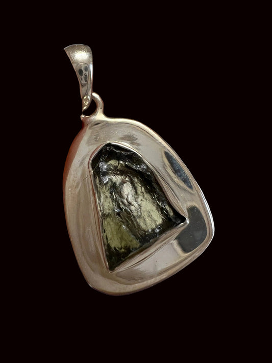 Real Moldavite pendant, moldavite silver pendant, raw moldavite pendant - 3.63 grams