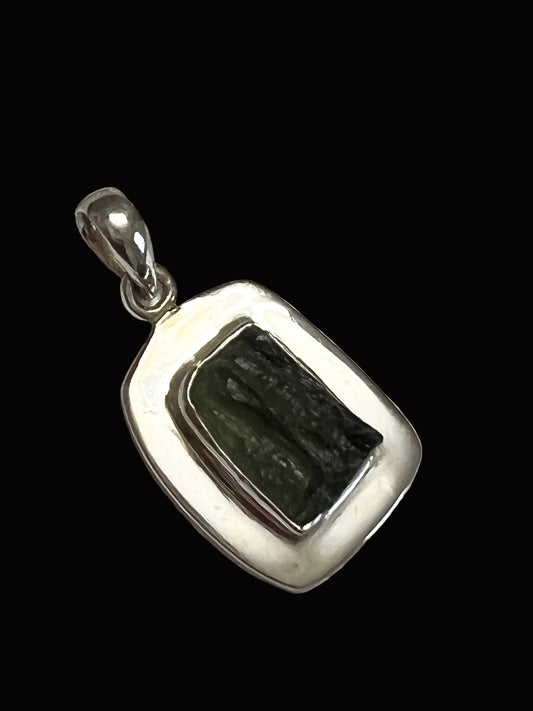 Authentic Moldavite Pendant, Raw Moldavite silver pendant - 4.34 grams
