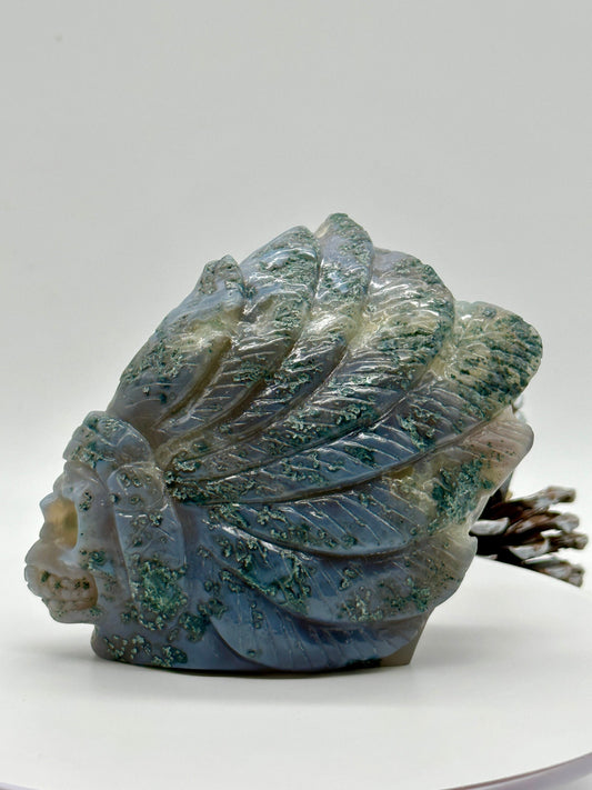 Moss Agate Amethyst Geode Skull | Moss agate Indian skull | Amethyst cluster skull | Crystal skull carving