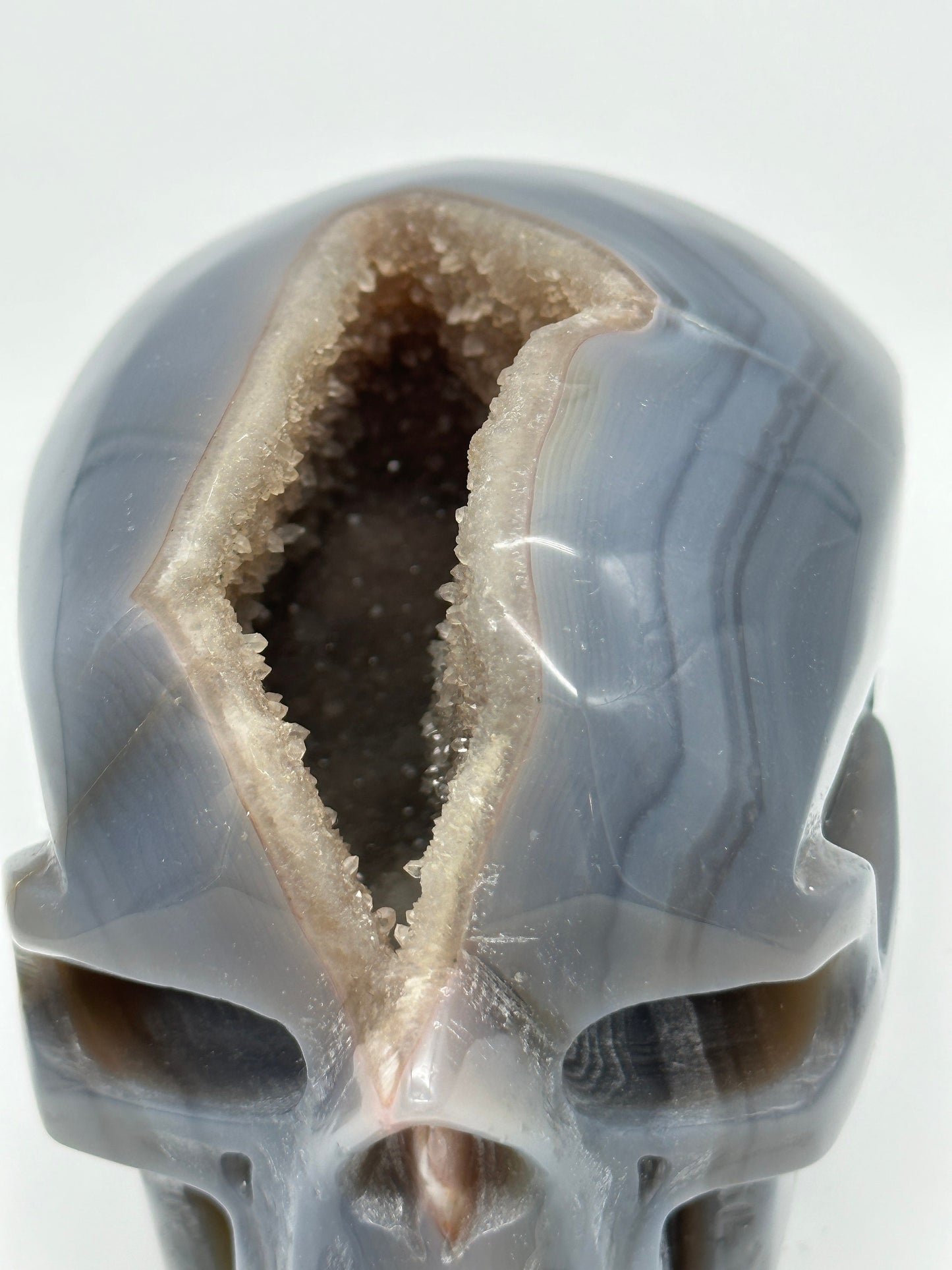 Blue Agate Skull | Druzy Blue Agate Skull | Blue Lace Agate Skull- , hand made, hand carved, natural, 5 inches tall and 1kg