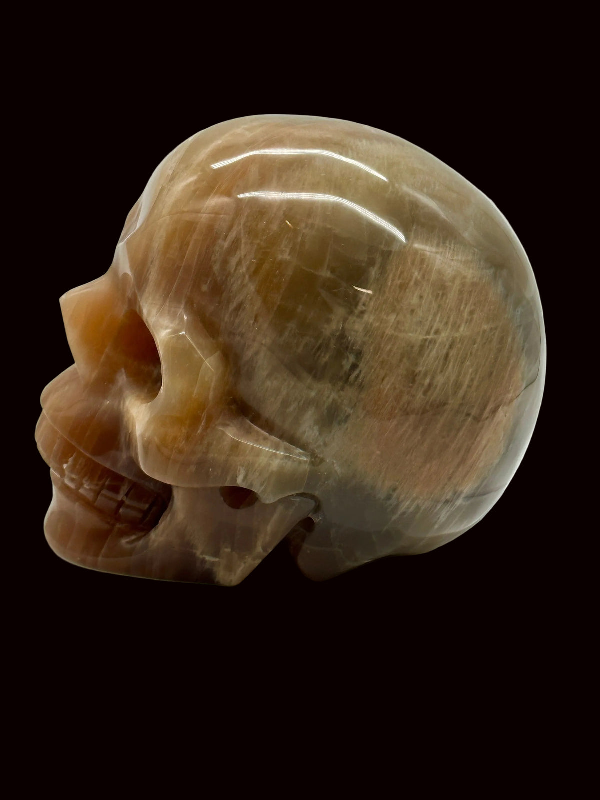 Large Golden Peach Moonstone Skull / Moonstone Skull / Carving / Crown Chakra / Magical / Metaphysical / Crystal Skull